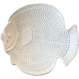 Vintage Fish Flounder Shaped Plate Home Household White Blue 9" W x 8" T x 2" D